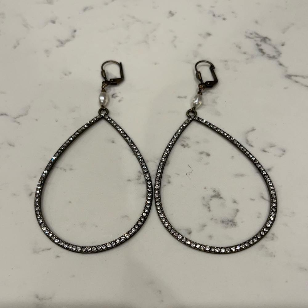 Rhinestones and Pearl Dangle Hoop Earrings